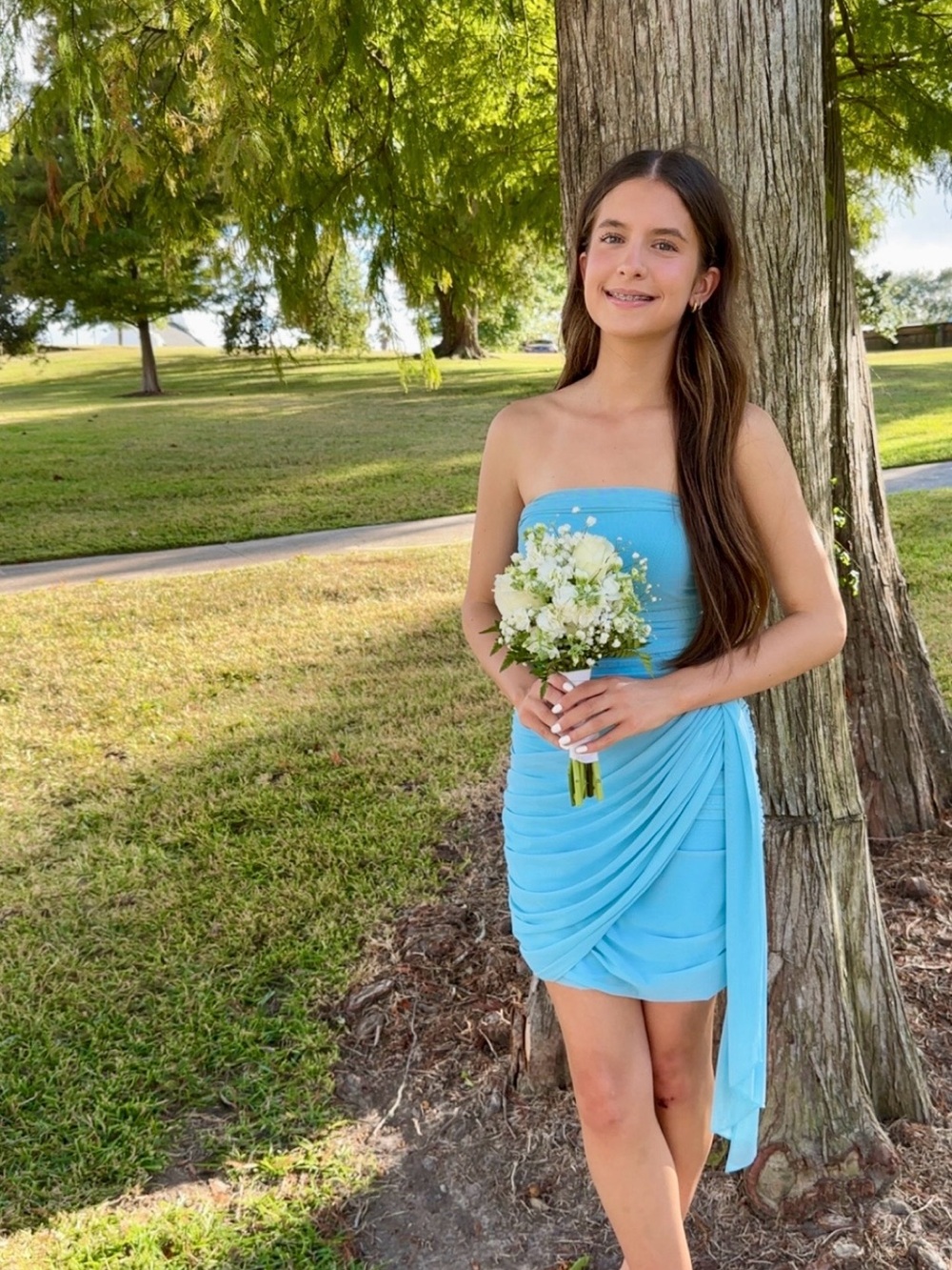 Amanda Uprichard Sky Blue Strapless Draped Mini Dress